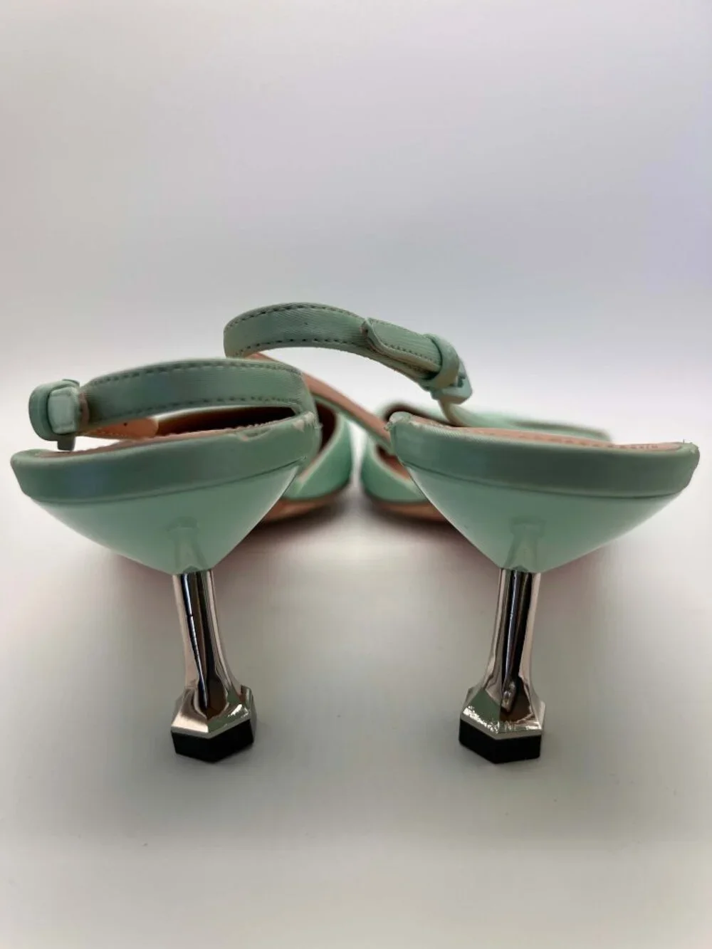 Sportmax Max Mara Turquoise Leather Slingback Pump Sculptural Kitten Heel Sz 39